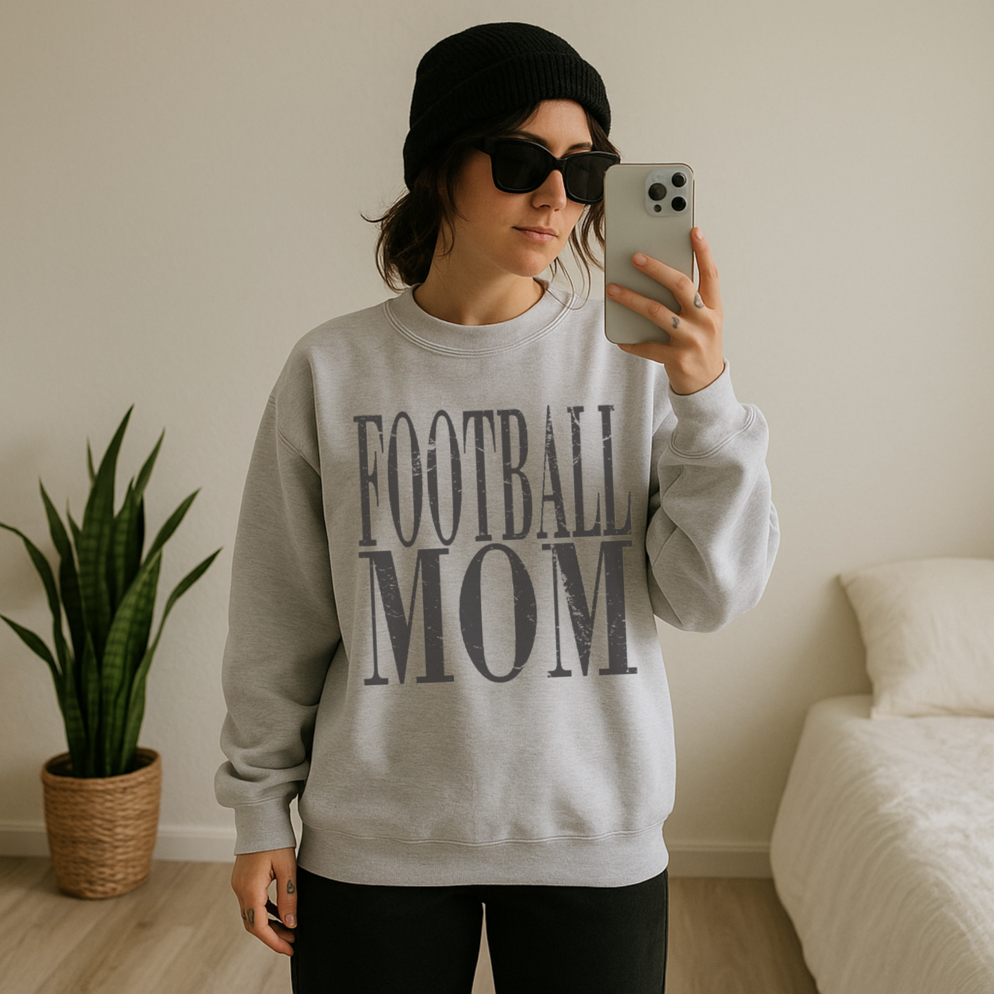 Distressed Football Mom Crewneck Sweatshirt