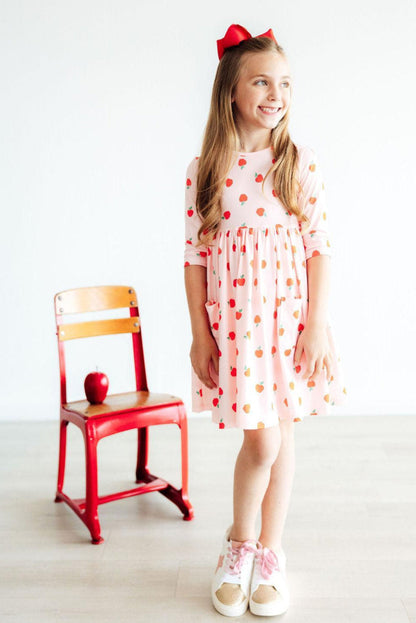 An Apple a Day 3/4 Sleeve Pocket Twirl Dress