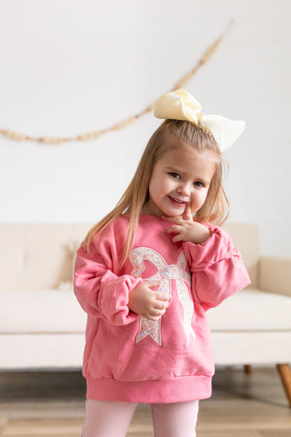 Applique Floral Bow Crewneck Sweatshirt