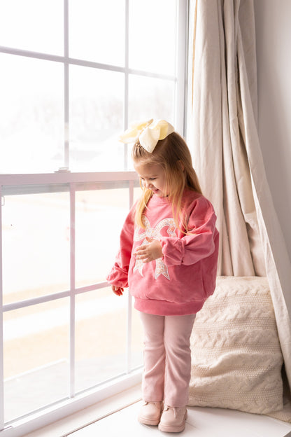 Applique Floral Bow Crewneck Sweatshirt