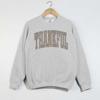 Thankful Leopard Print Sweatshirt – Fall Thanksgiving Crewneck