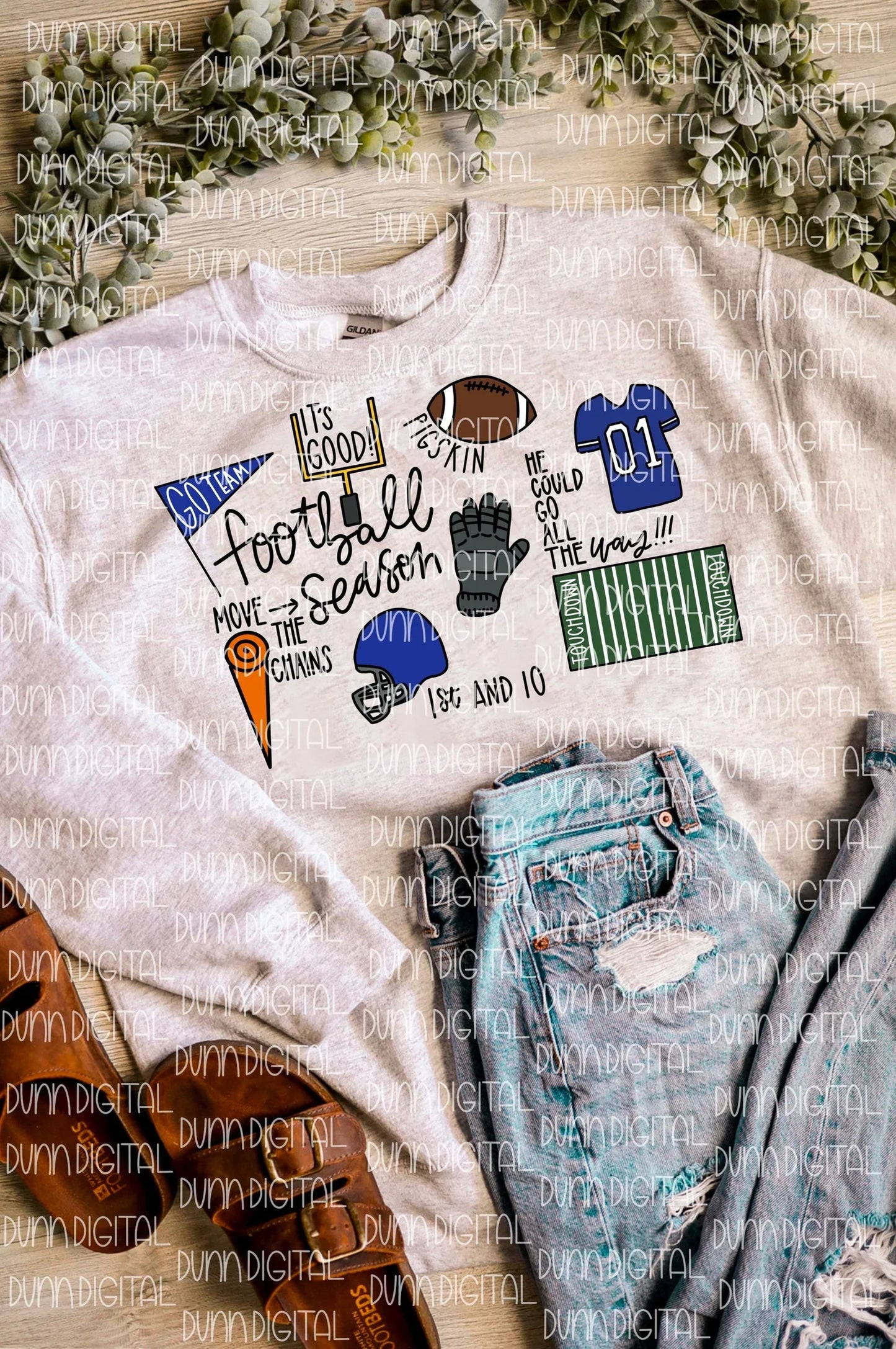 Football season royal details tee or sweatshirt