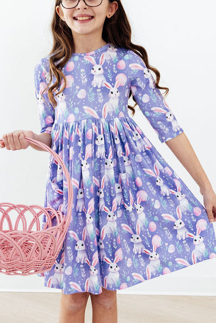 Beautiful Bunnies 3/4 Sleeve Pocket Twirl Dress